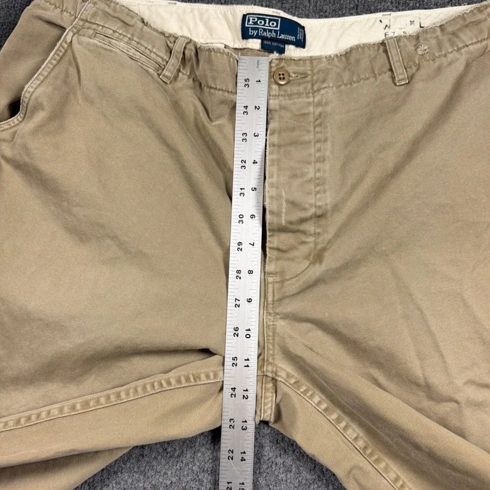Polo Ralph Lauren Chino Pants Distressed Mens 39x29 Tan Raw Hem‎ Button Fly